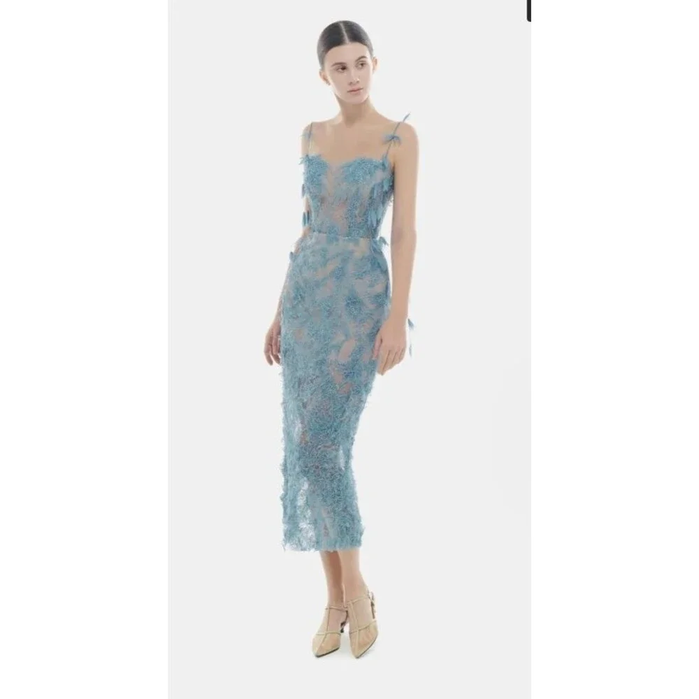 Blue Beaded Lace Midi Dress - Picture 1 of 14